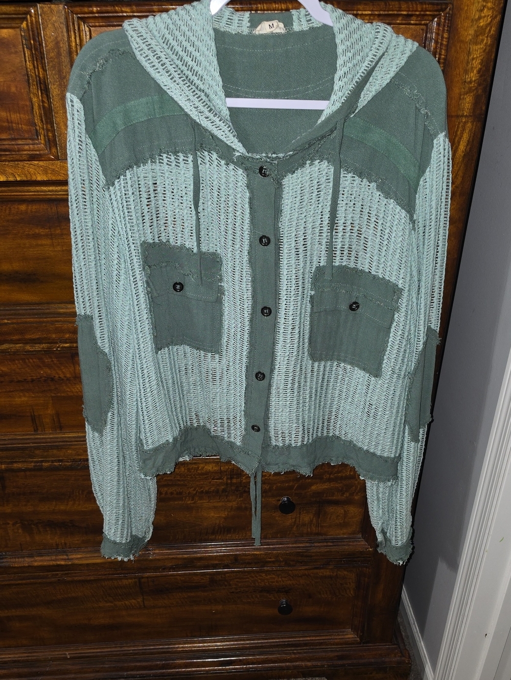 POL Womens Sz Medium Oversized Button Down Hoodie! Greens!